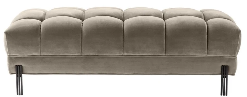 Casa Padrino Luxus Sitzbank Greige / Schwarz 133 x 59 x H. 42 cm - Gepolsterte Samt Bank mit Edelstahl Beinen - Luxus Kollektion