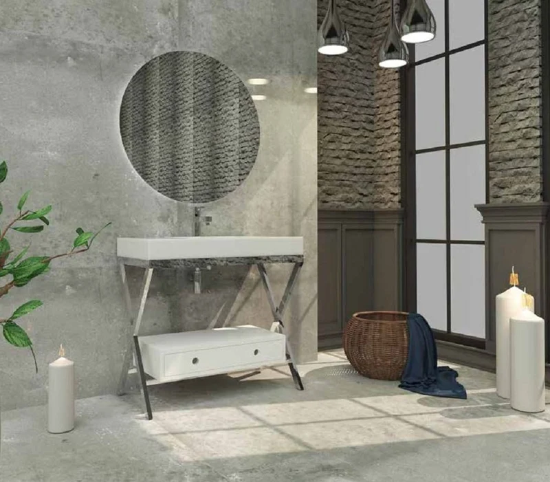 Casa Padrino Luxus Badezimmer Set Silber / Weiß - 1 Waschtisch mit Schublade und 1 Waschbecken und 1 LED Wandspiegel - Luxus Qualität
