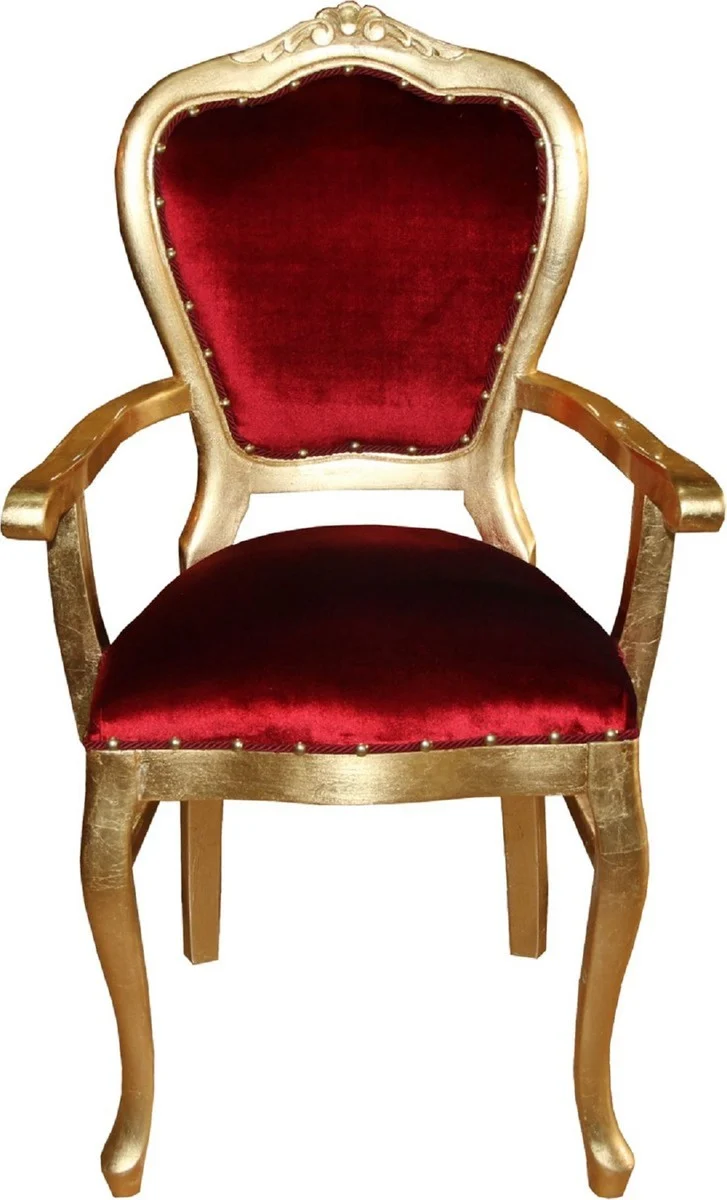 Casa Padrino Luxus Barock Esszimmer Set Bordeauxrot / Gold - 1 Esstisch mit Glasplatte und 6 Stühle - Barock Esszimmermöbel - Made in Italy - Luxury Collection