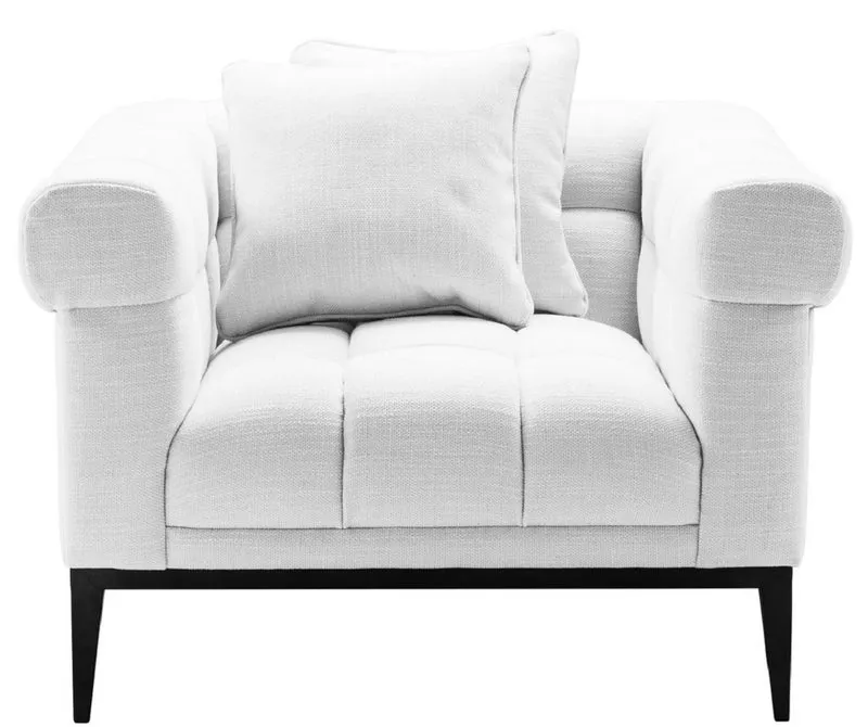 Casa Padrino Luxus Sessel Weiß / Schwarz 102 x 98 x H. 69 cm - Wohnzimmer Sessel mit 2 Kissen - Wohnzimmer Möbel - Luxus Möbel
