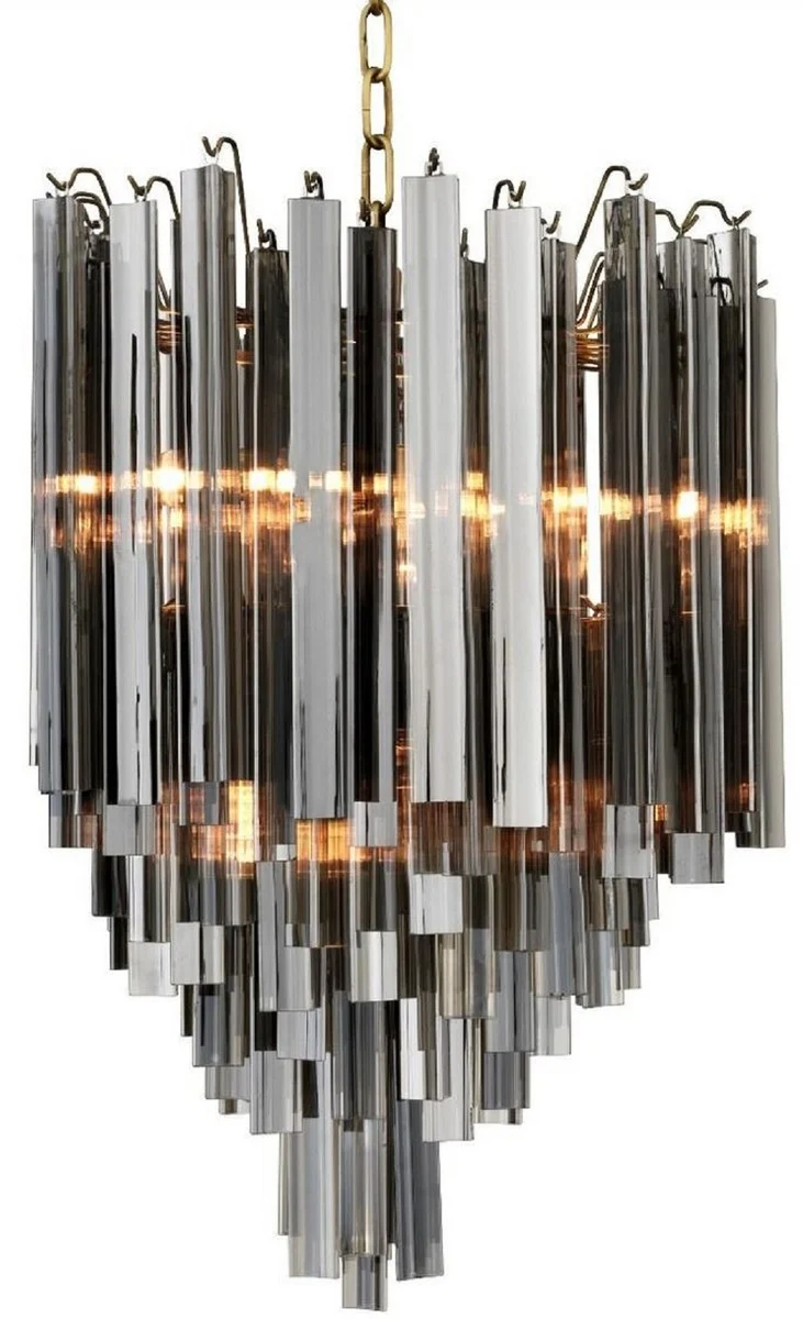 Casa Padrino Luxus Art Deco Kronleuchter Grau / Messingfarben Ø 42 x H. 61,5 cm - Hotel & Restaurant Kronleuchter