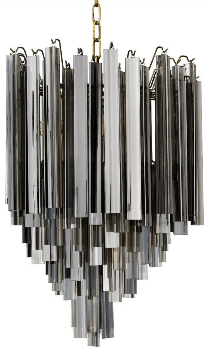 Casa Padrino Luxus Art Deco Kronleuchter Grau / Messingfarben Ø 42 x H. 61,5 cm - Hotel & Restaurant Kronleuchter