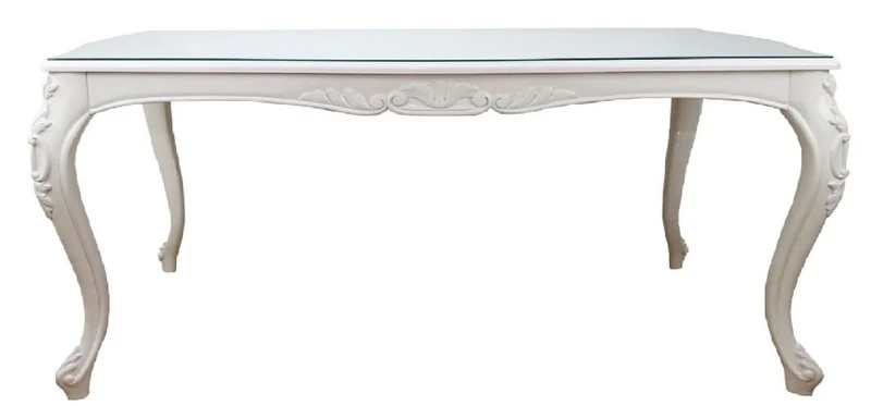 Casa Padrino Barock Luxus Esstisch Weiss 240 x 100 x H. 81 cm - Esszimmertisch mit Glasplatte - Hotel & Restaurant Möbel - Made in Italy