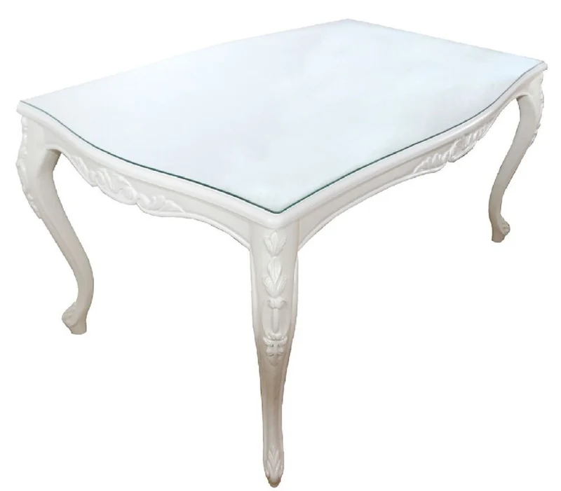 Casa Padrino Barock Luxus Esstisch Weiss 240 x 100 x H. 81 cm - Esszimmertisch mit Glasplatte - Hotel & Restaurant Möbel - Made in Italy