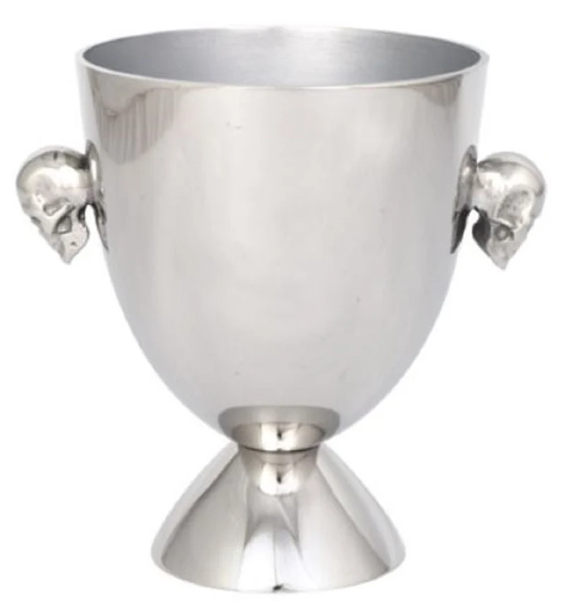 Casa Padrino Aluminium Eiseimer Skull Silber Ø 15 x H. 20 cm - Weinkühler - Champagnerkühler mit 2 Griffen - Gastronomie Accessoires