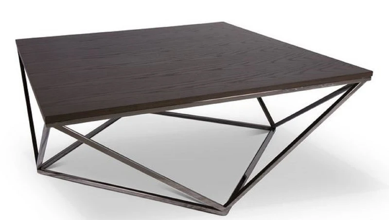 Casa Padrino Designer Couchtisch Dunkelbraun / Silber 100 x 100 x H. 38 cm - Luxus Wohnzimmertisch mit gebeizter Eichenfurnierplatte - Wohnzimmermöbel