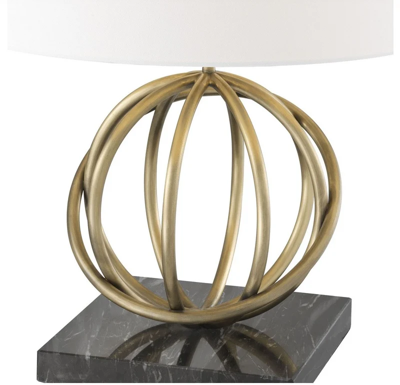 Casa Padrino Luxus Tischleuchte Antik Messing / Schwarz / Weiß Ø 50 x H. 57 cm - Messing Tischlampe mit Marmorsockel und rundem Lampenschirm