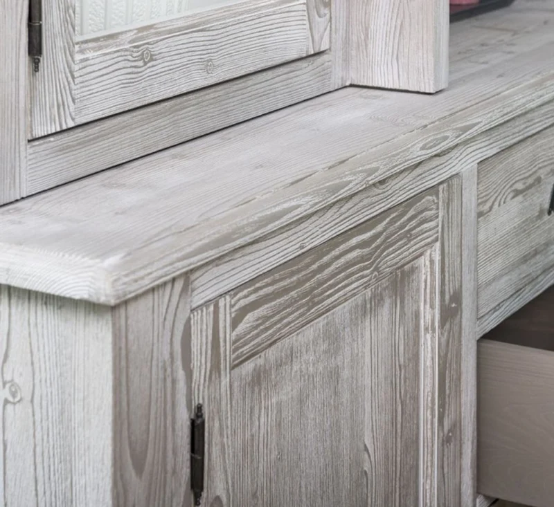 Casa Padrino Landhausstil Küchenschrank Grau / Weiß 244 x 47 x H. 225 cm - 2 Teiliger Schrank mit 6 Türen und 12 Schubladen - Landhausstil Küchenmöbel