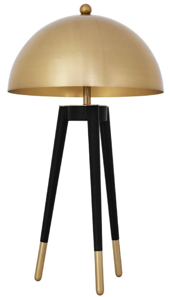 Casa Padrino Luxus Tischleuchte Gold / Schwarz Ø 38,5 x H. 69 cm - Moderne Dreibein Tischlampe mit rundem Metall Lampenschirm