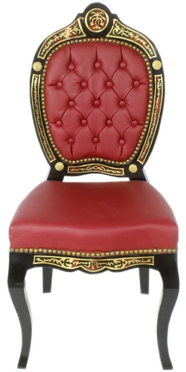 Casa Padrino Barock Boulle Esszimmer Stuhl Rot / Schwarz / Gold 50 x 50 x H. 105 cm - Barock Esszimmer Möbel
