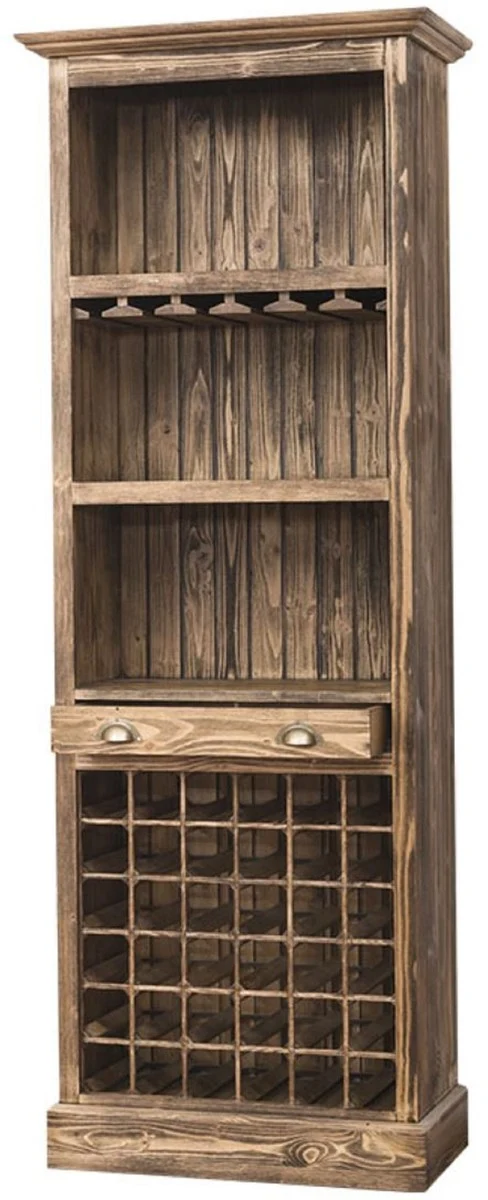Casa Padrino Landhausstil Weinschrank Braun 78 x 41 x H. 210 cm - Massivholz Barschrank - Barmöbel im Landhausstil