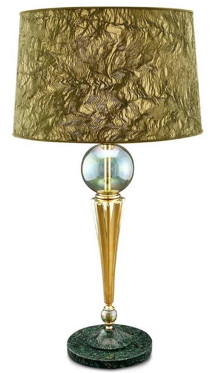 Casa Padrino Luxus Tischleuchte Gold / Grün Ø 38 x H. 71 cm - Runde Tischlampe mit Kristallglaskugeln und Marmorfuß - Luxus Qualität