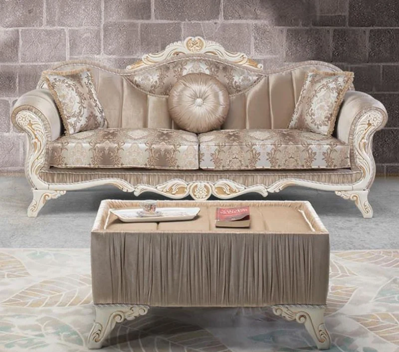 Casa Padrino Luxus Barock Beistelltisch Beige / Weiß / Gold 91 x 63 x H. 42 cm - Barock Wohnzimmer Möbel