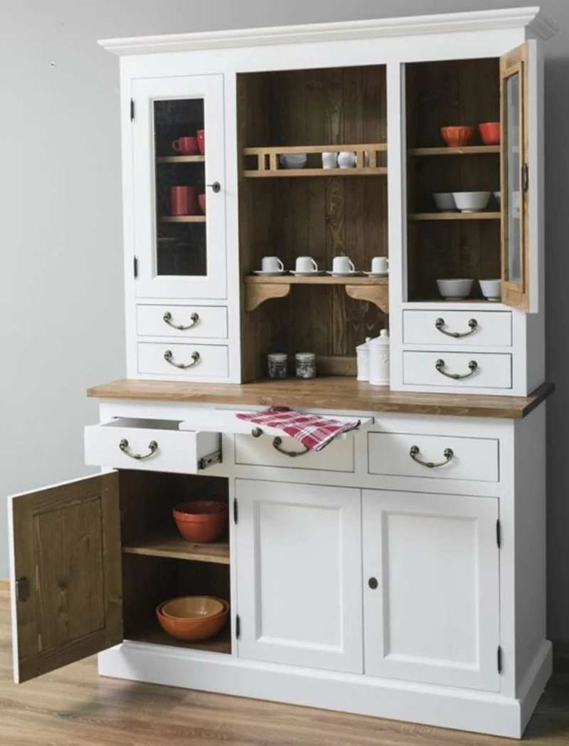 Casa Padrino Landhausstil Küchenschrank Weiß / Braun 137 x 50 x H. 197 cm - 2 Teiliger Küchenschrank mit 5 Türen und 7 Schubladen - Landhausstil Küchenmöbel