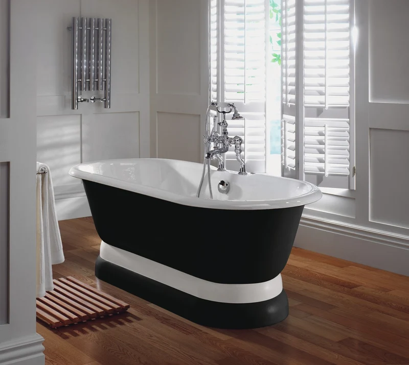 Casa Padrino Luxus Jugendstil Badewanne Schwarz / Weiß 170 x 78 x H. 58,5 cm - Freistehende Badewanne - Badezimmermöbel
