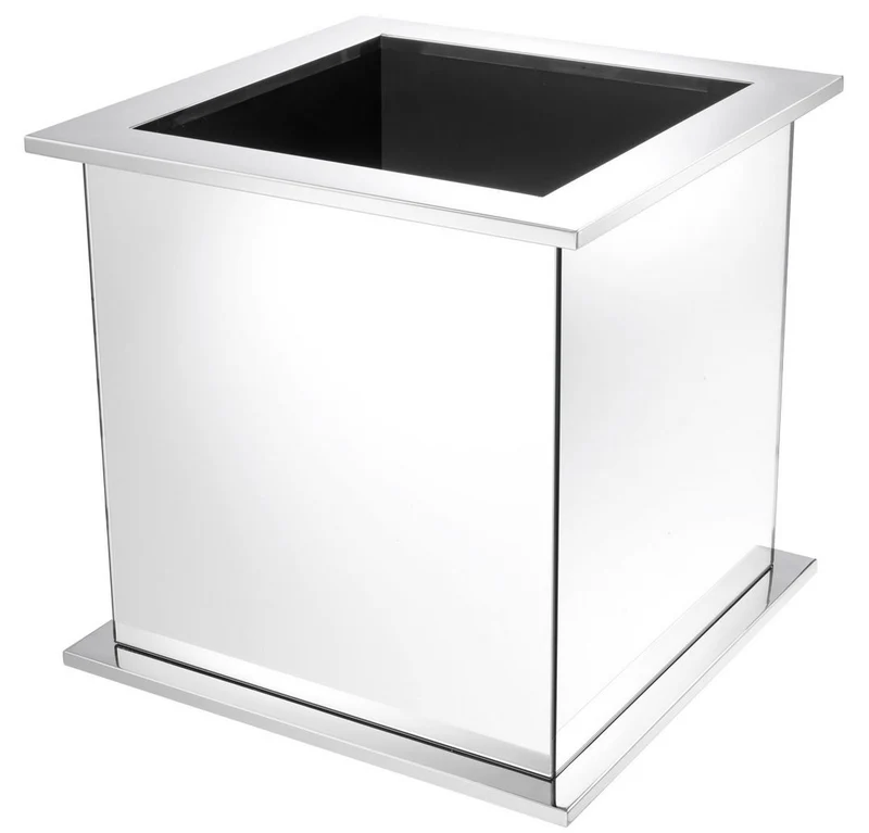 Casa Padrino Luxus Blumentopf Silber 50 x 50 x H. 49 cm - Edelstahl Pflanzentopf mit Spiegelglas