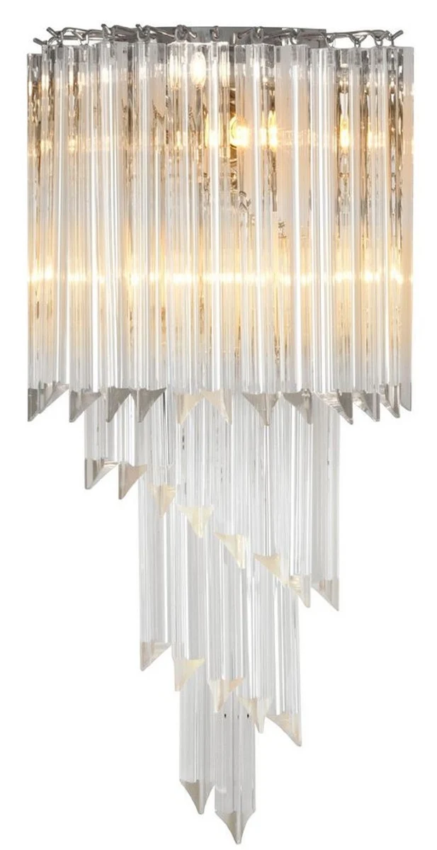 Casa Padrino Luxus Glas Wandleuchte Silber / klares Glas 30 x 14,5 x H. 64,5 cm - Wohnzimmer Leuchte - Luxus Qualität