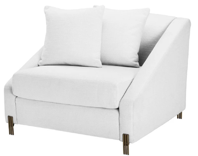 Casa Padrino Luxus Sessel Weiß / Messingfarben 88 x 94 x H. 73 cm - Wohnzimmer Sessel mit 2 Kissen - Luxus Möbel