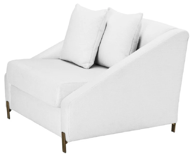 Casa Padrino Luxus Sessel Weiß / Messingfarben 88 x 94 x H. 73 cm - Wohnzimmer Sessel mit 2 Kissen - Luxus Möbel