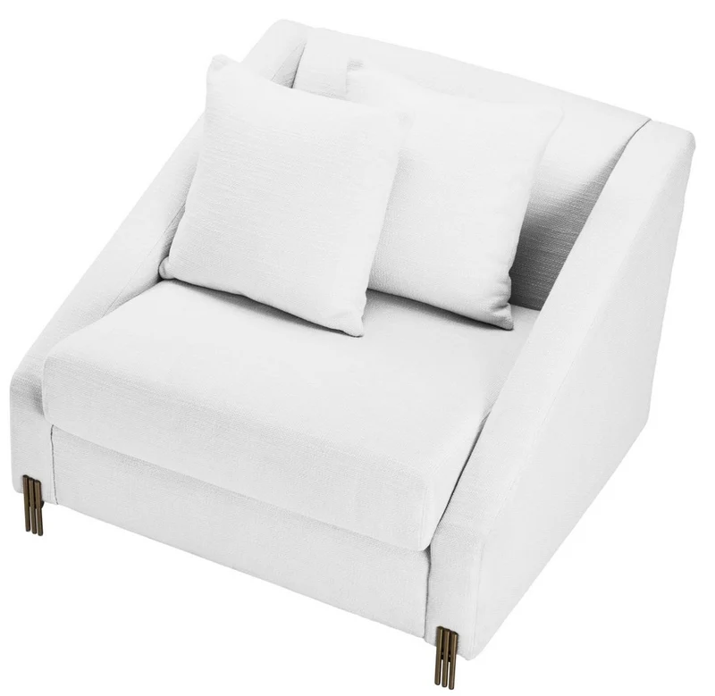 Casa Padrino Luxus Sessel Weiß / Messingfarben 88 x 94 x H. 73 cm - Wohnzimmer Sessel mit 2 Kissen - Luxus Möbel