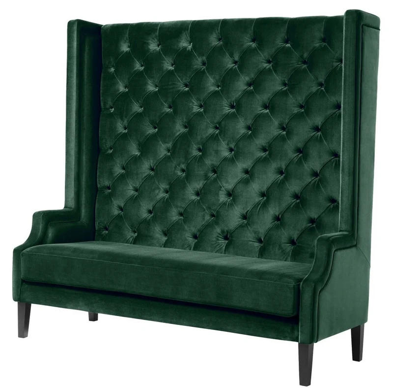 Casa Padrino Luxus Hochlehnsofa Dunkelgrün / Schwarz 160 x 68 x H. 160 cm - Chesterfield Samtsofa - Chesterfield Möbel