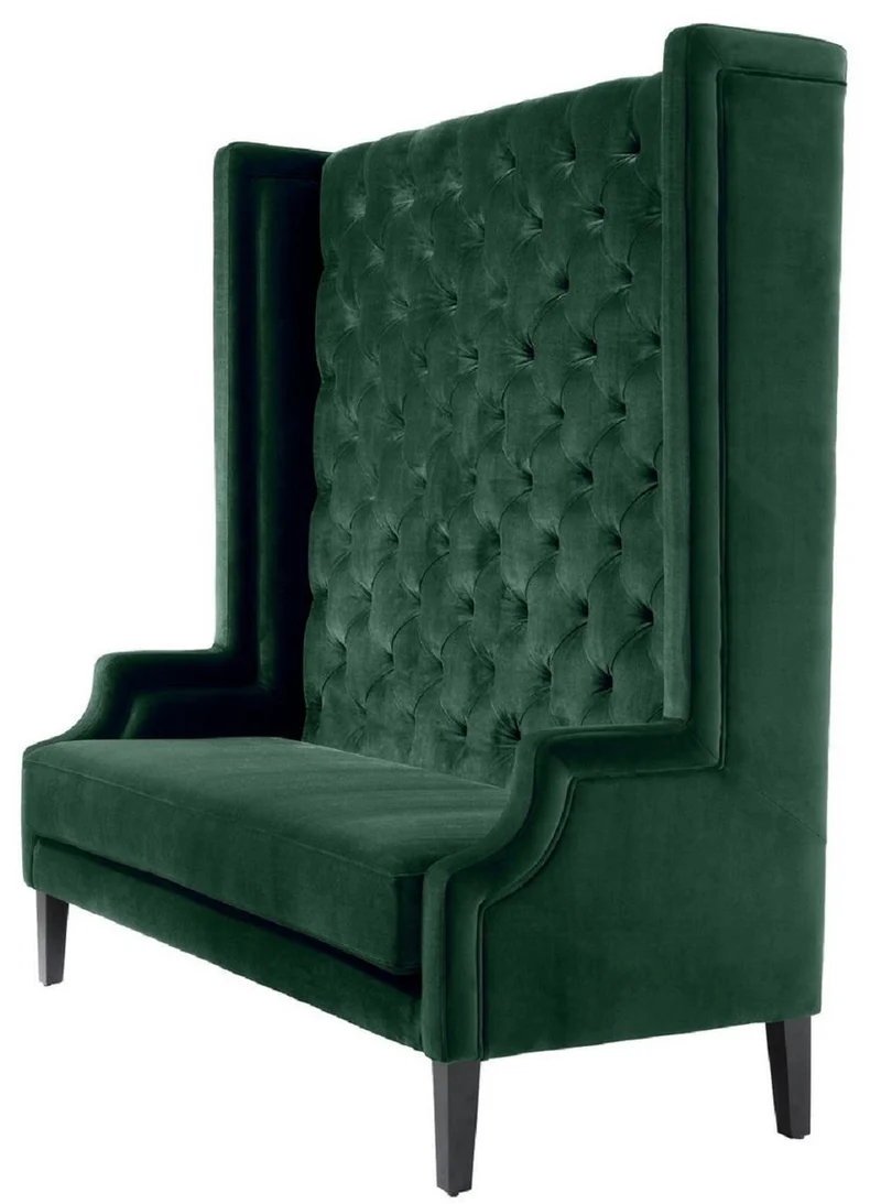 Casa Padrino Luxus Hochlehnsofa Dunkelgrün / Schwarz 160 x 68 x H. 160 cm - Chesterfield Samtsofa - Chesterfield Möbel