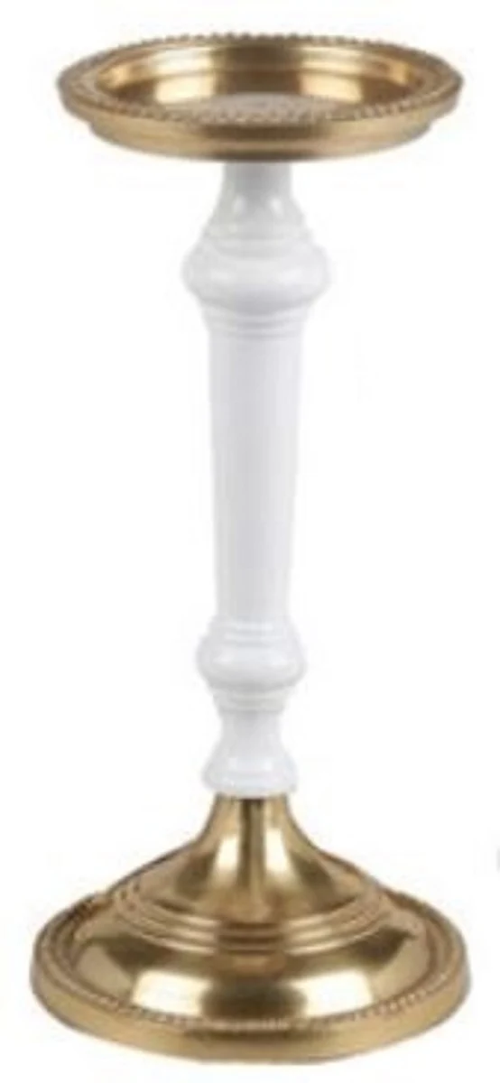Casa Padrino Jugendstil Kerzenständer Antik Messingfarben / Weiß H. 30 cm - Runder Aluminium Kerzenhalter - Barock & Jugendstil Deko Accessoires