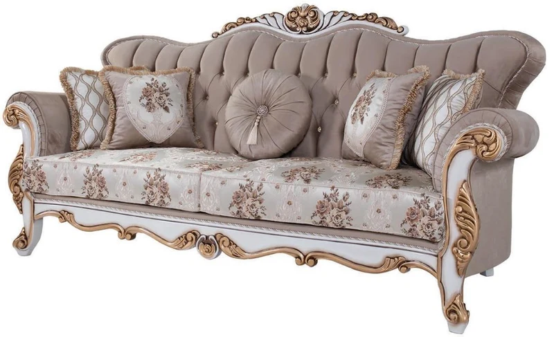 Casa Padrino Luxus Barock Wohnzimmer Set Grau / Mehrfarbig / Weiß / Bronze - 2 Sofas & 2 Sessel & 1 Couchtisch - Wohnzimmer Möbel im Barockstil - Edel & Prunkvoll