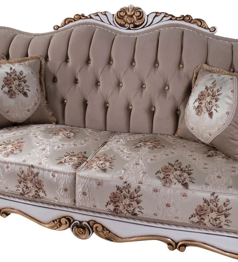 Casa Padrino Luxus Barock Wohnzimmer Set Grau / Mehrfarbig / Weiß / Bronze - 2 Sofas & 2 Sessel & 1 Couchtisch - Wohnzimmer Möbel im Barockstil - Edel & Prunkvoll
