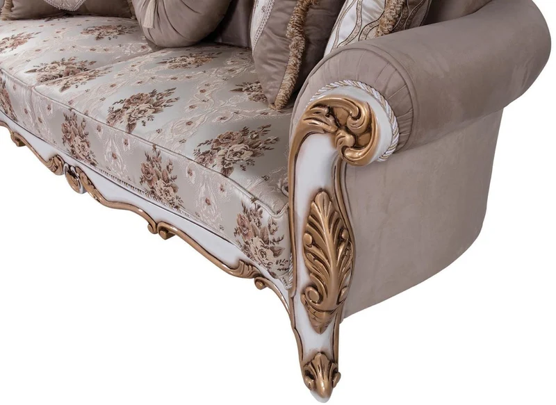 Casa Padrino Luxus Barock Wohnzimmer Set Grau / Mehrfarbig / Weiß / Bronze - 2 Sofas & 2 Sessel & 1 Couchtisch - Wohnzimmer Möbel im Barockstil - Edel & Prunkvoll