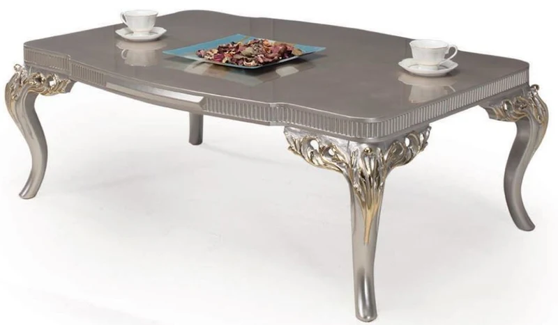 Casa Padrino Luxus Barock Couchtisch Silber / Gold 120 x 86 x H. 45 cm - Prunkvoller Wohnzimmertisch im Barockstil - Barockmöbel