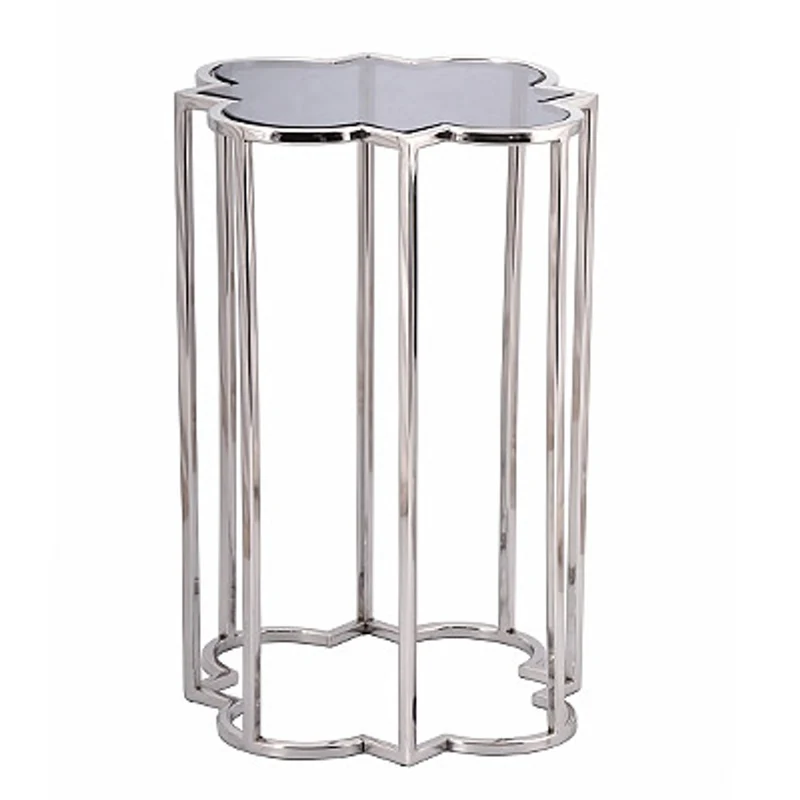 Casa Padrino Luxus Beistelltisch Edelstahl poliert mit schwarzem Spiegelglas 39 x 39 x H56 cm - Luxus Art Deco Möbel
