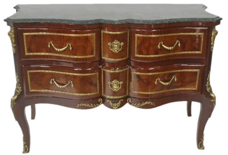Casa Padrino Barock Kommode Braun / Gold / Grün 120 x 50 x H. 80 cm - Elegante Massivholz Kommode mit Schubladen und Marmorplatte - Möbel im Barockstil