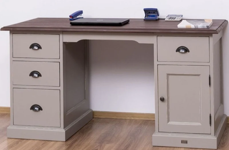 Casa Padrino Landhausstil Schreibtisch mit 4 Schubladen und Tür Antik Grau / Dunkelbraun 152 x 70 x H. 78 cm - Landhausstil Büromöbel