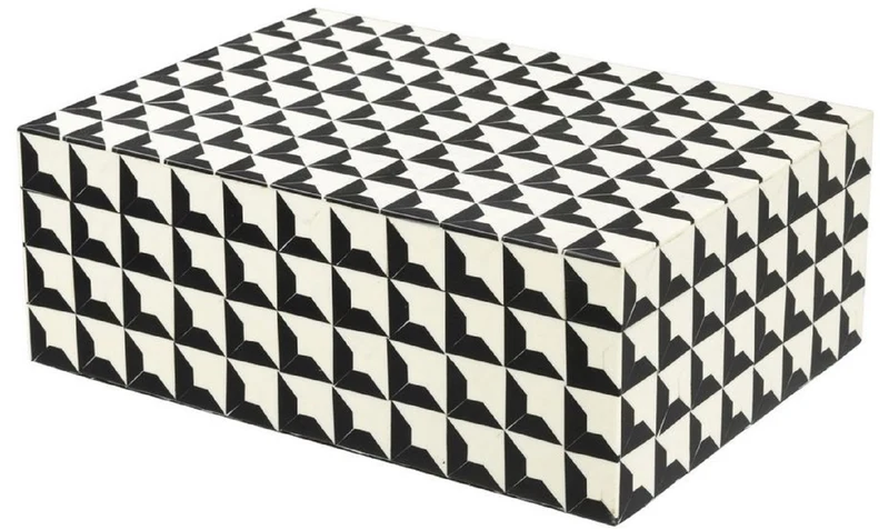 Casa Padrino Designer Schmuckkasten mit Deckel Schwarz / Weiß 28 x 21 x H. 10 cm - Schmuckschatulle - Aufbewahrungsbox - Luxus Qualität