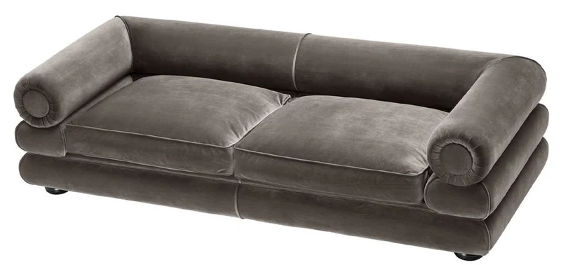 Casa Padrino Luxus Samt Sofa Grau / Schwarz 233 x 96 x H. 65 cm - Wohnzimmer Sofa - Luxus Qualität