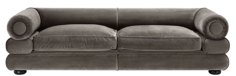 Casa Padrino Luxus Samt Sofa Grau / Schwarz 233 x 96 x H. 65 cm - Wohnzimmer Sofa - Luxus Qualität