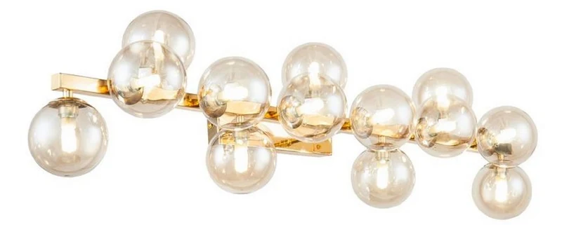 Casa Padrino Designer Wandleuchte Gold / Bernsteinfarben 95 x 23 x H. 24 cm - Moderne Wandlampe mit kugelförmigen Lampenschirmen