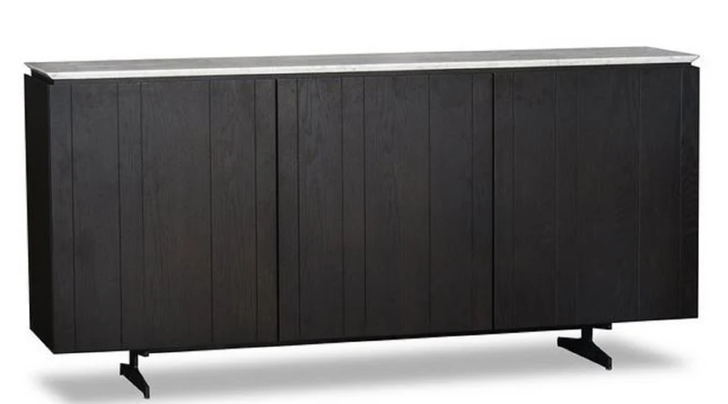 Casa Padrino Luxus Sideboard mit 3 Türen und Marmorplatte Schwarz / Grau 179 x 40 x H. 80 cm - Wohnzimmerschrank - Luxus Qualität