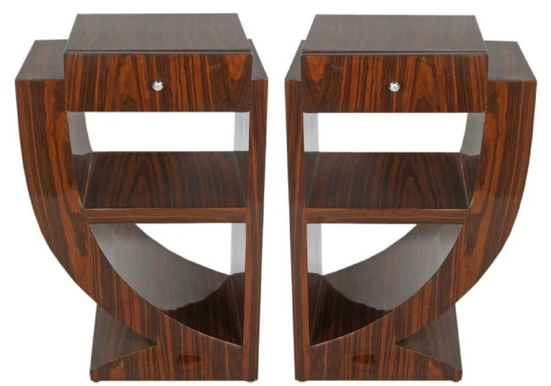 Casa Padrino Art Deco Beistelltisch Set Braun 50 x 40 x H. 75 cm - Mahagoni Beistelltische mit Schublade - Nachttische - Luxus Qualität
