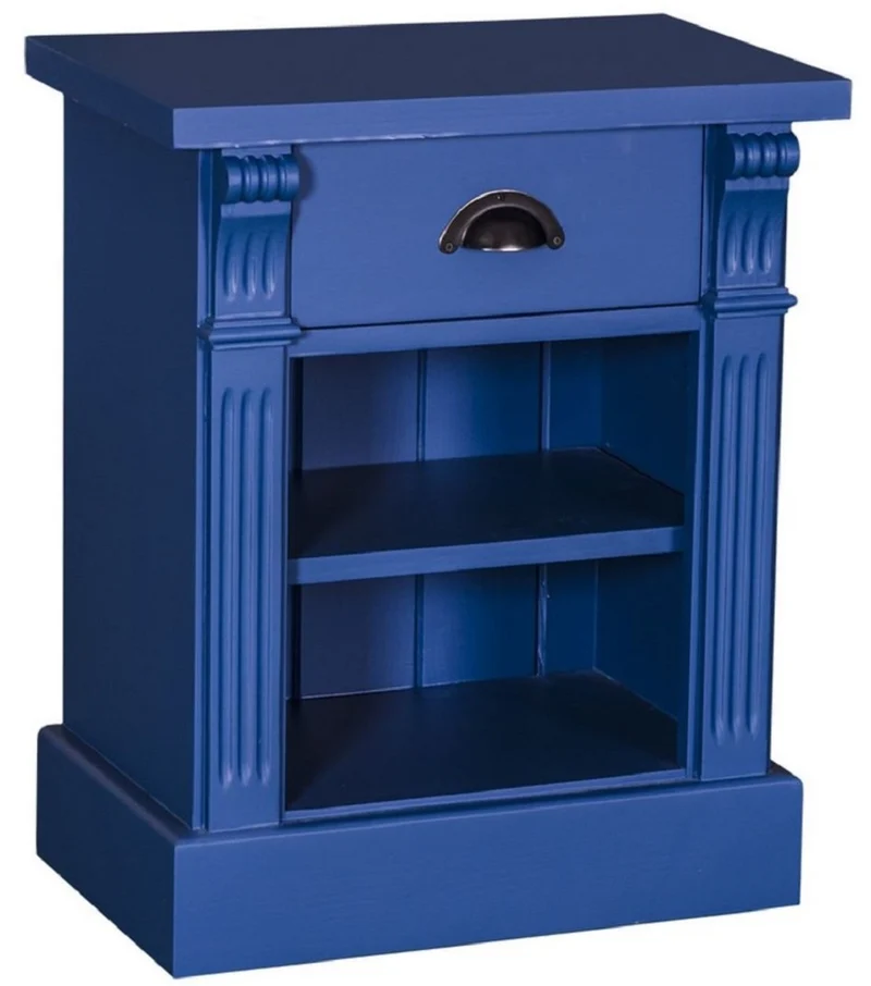 Casa Padrino Landhausstil Nachttisch mit Schublade und Regal Blau 49 x 33 x H. 60 cm - Massivholz Nachtkommode - Nachtschrank - Landhausstil Schlafzimmermöbel