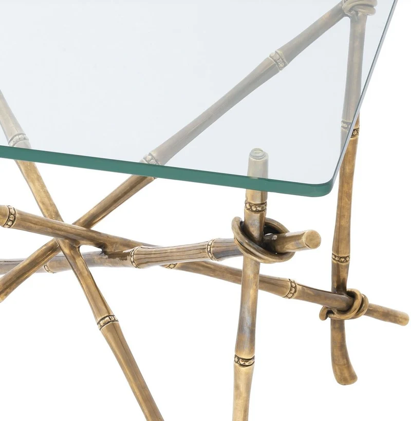 Casa Padrino Luxus Beistelltisch Vintage Messingfarben 55 x 55 x H. 49,5 cm - Messing Tisch mit Glasplatte - Luxus Möbel