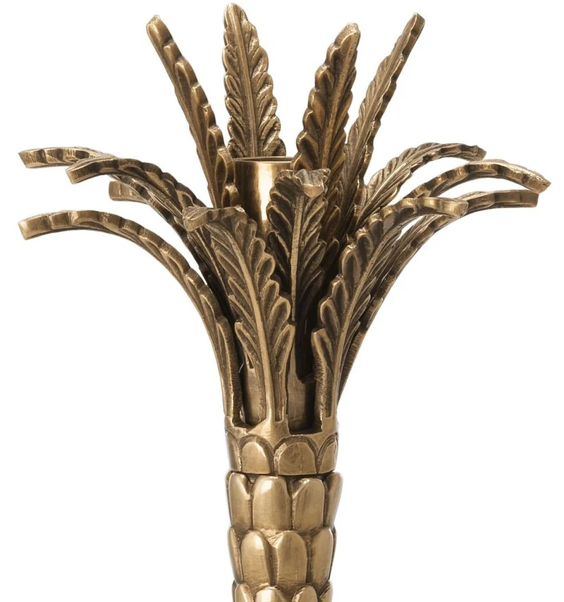 Casa Padrino Luxus Kerzenhalter Vintage Messingfarben Ø 13 x H. 36 cm - Handgefertigter Messing Kerzenständer im Palmen Design - Luxus Accessoires