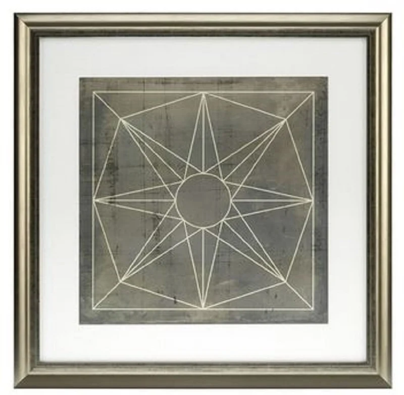 Casa Padrino Blaupausen Set geometrische Formen Grau / Gold 57 x H. 57 cm - Luxus Bilder mit Holzrahmen - Wanddeko