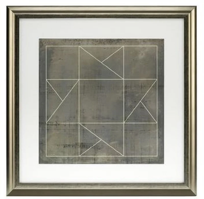 Casa Padrino Blaupausen Set geometrische Formen Grau / Gold 57 x H. 57 cm - Luxus Bilder mit Holzrahmen - Wanddeko