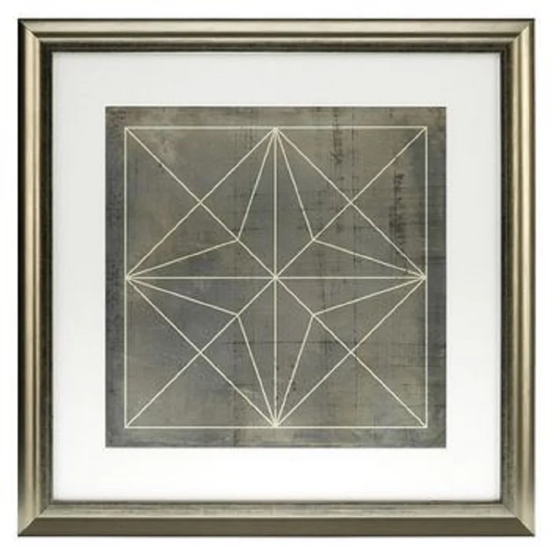 Casa Padrino Blaupausen Set geometrische Formen Grau / Gold 57 x H. 57 cm - Luxus Bilder mit Holzrahmen - Wanddeko