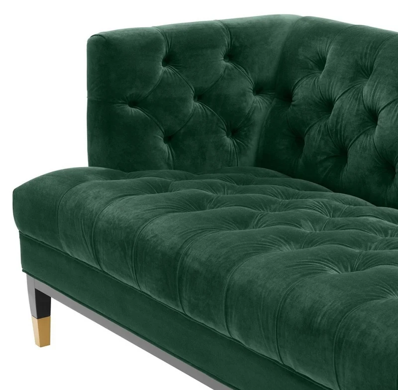 Casa Padrino Luxus Wohnzimmer Sofa Grün / Schwarz / Messingfarben 230 x 85 x H. 79 cm - Chesterfield Samtsofa