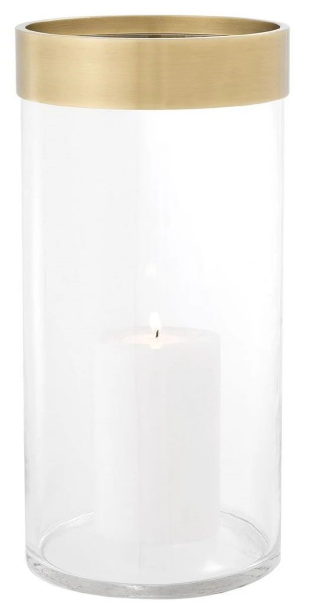 Casa Padrino Luxus Kerzenleuchter Antik Messing Ø 20,5 x H. 41,5 cm - Runder Glas Kerzenleuchter mit Aluminium Ring - Luxus Qualität