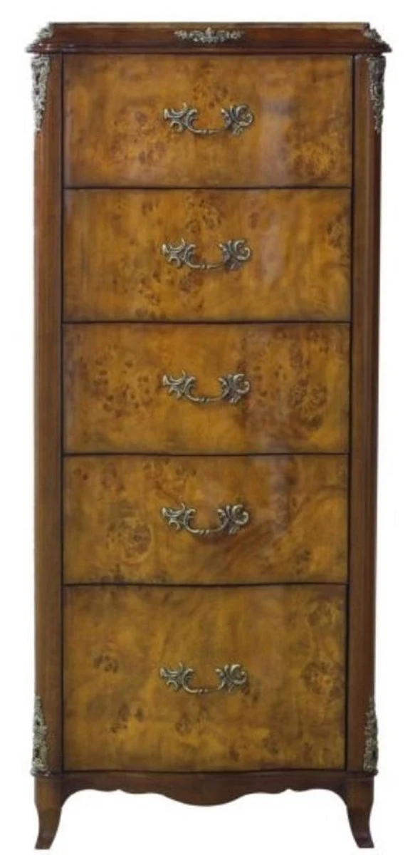 Casa Padrino Luxus Barock Kommode mit 5 Schubladen Hellbraun / Braun 56 x 36 x H. 128 cm - Barockmöbel
