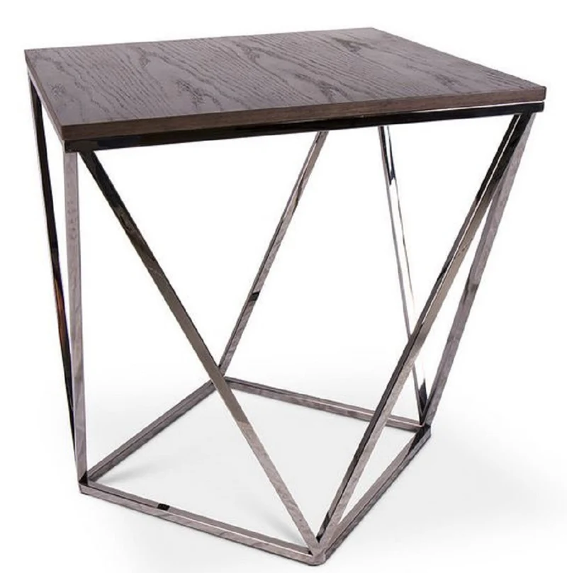 Casa Padrino Designer Beistelltisch Braun / Silber 57 x 57 x H. 60 cm - Tisch mit gebeizter Eichenfurnierplatte - Wohnzimmermöbel - Luxus Qualität